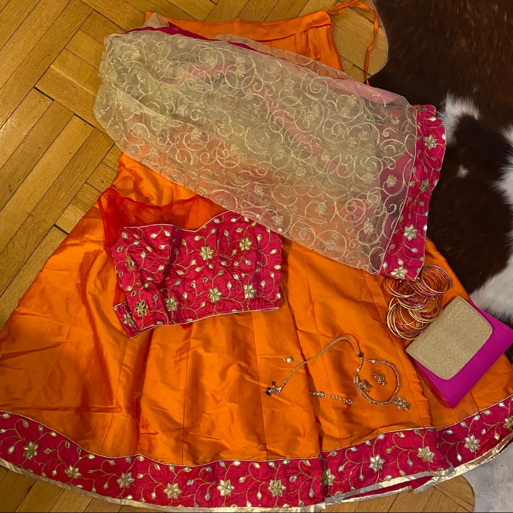 Custom Orange Magenta & Gold Lehenga Choli